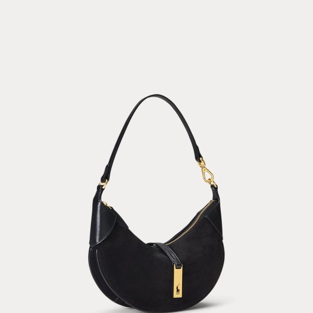 NWOT RALPH LAUREN ID saddle bag black suede gold hardware + bear key charm - Picture 10 of 10